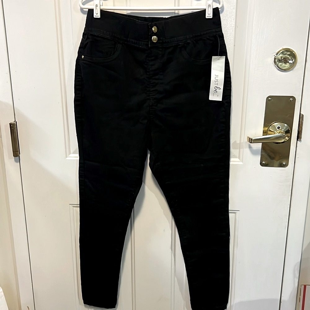 🔴 CLEARANCE 🖤 NWT BLACK HIGH-RISE WIDE WAISTBAND CROPPED STRETCH JEANS Women L